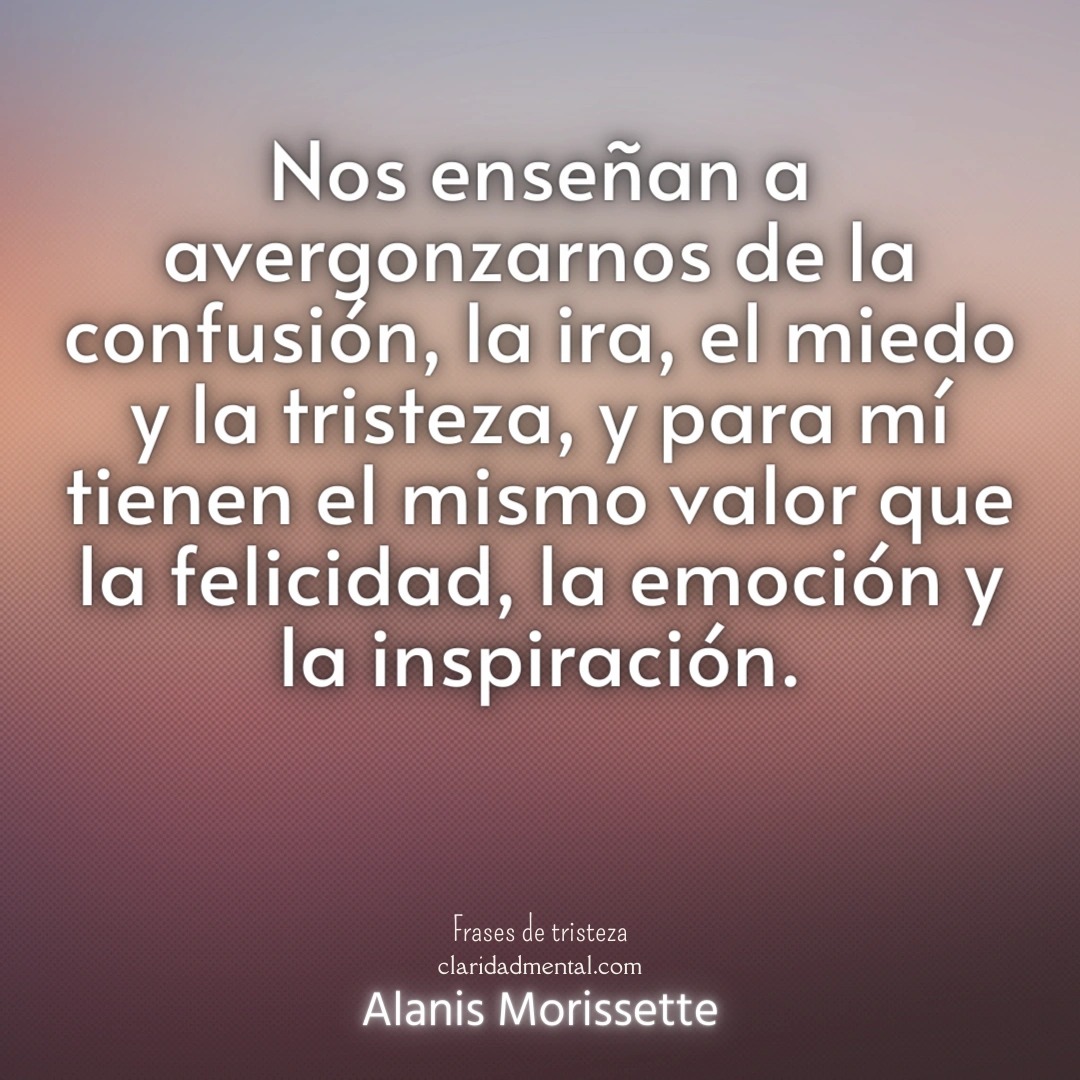 Alanis Morissette: Nos enseñan a avergonzarnos de la confusión, la ira, el miedo y la tristeza, y para mí tienen el mismo valor que la felicidad, la emoción y la inspiración.