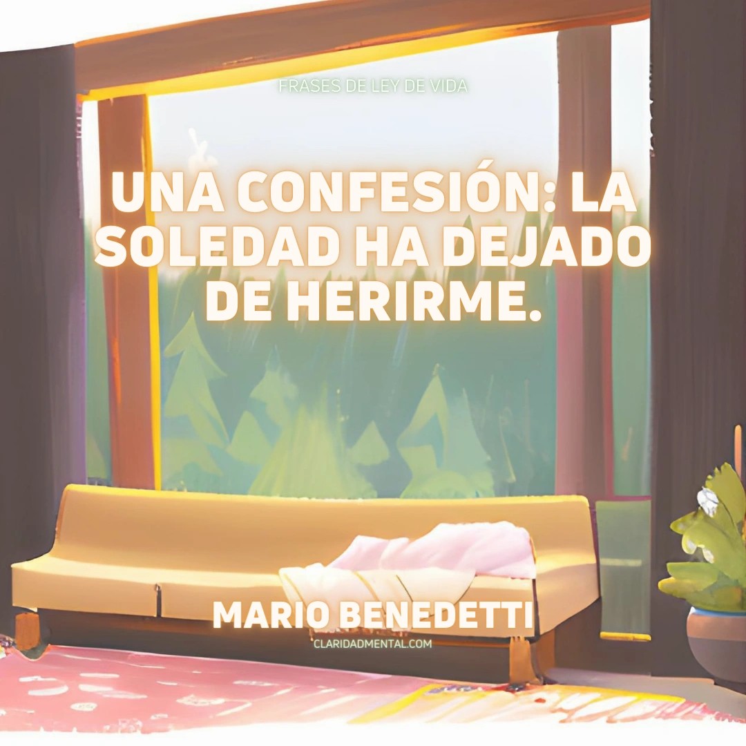 Mario Benedetti: Una confesión: la soledad ha dejado de herirme.