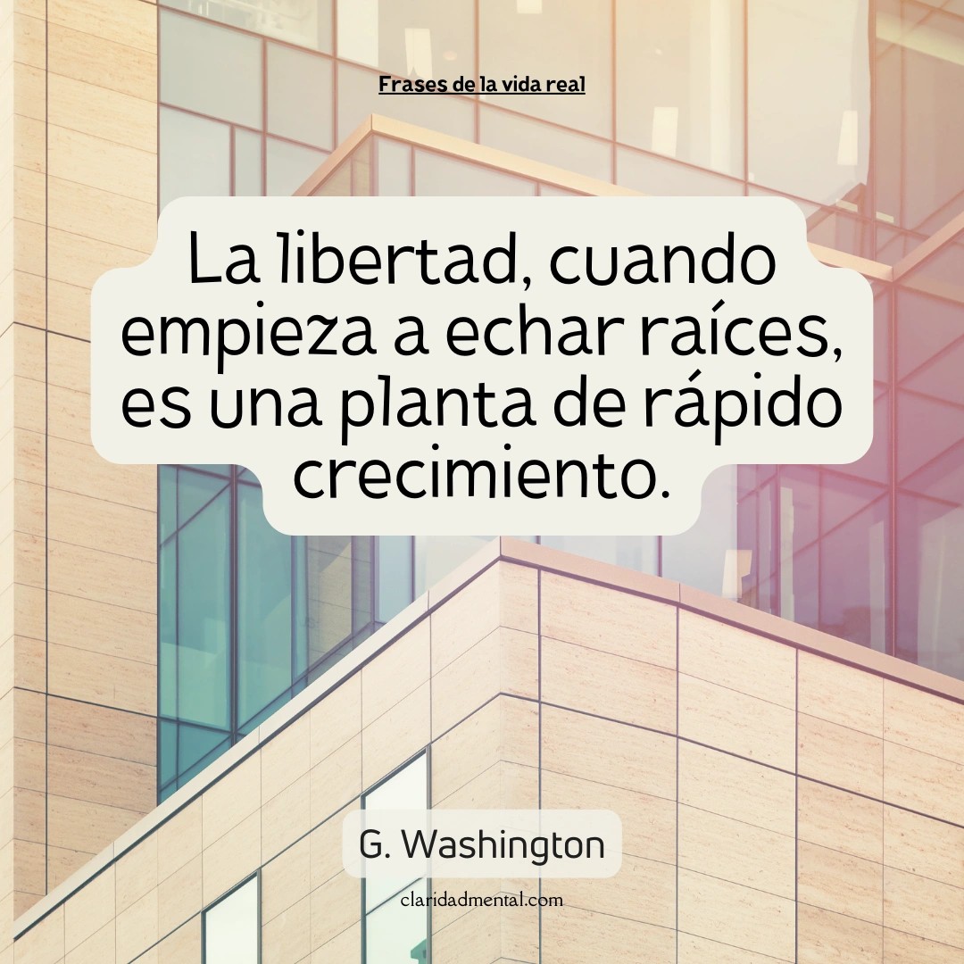 G. Washington: La libertad, cuando empieza a echar raíces, es una planta de rápido crecimiento.
